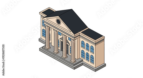Isometric illustration of a classical building on white background