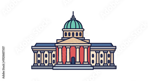 Architectural illustration of a classical building with dome and columns