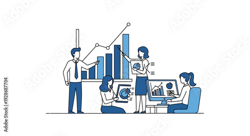Business professionals analyzing data and charts teamwork illustration concept