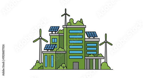 Eco friendly cityscape illustration sustainable buildings with renewable energy