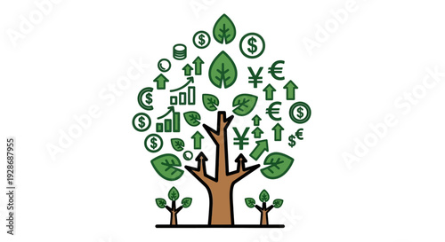 Conceptual tree of growth financial symbols and business development