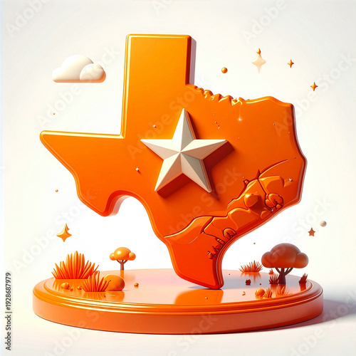 3d texas usa geography with star on circle stage