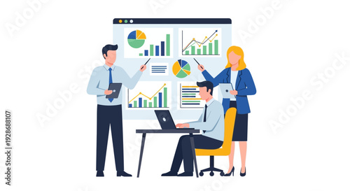 Business team analyzing charts and graphs with data visualization