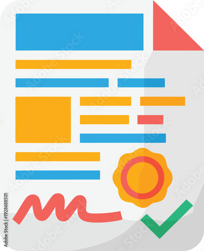 Official Document with Seal and Signature Vector IconCertificate Approval and Verification
