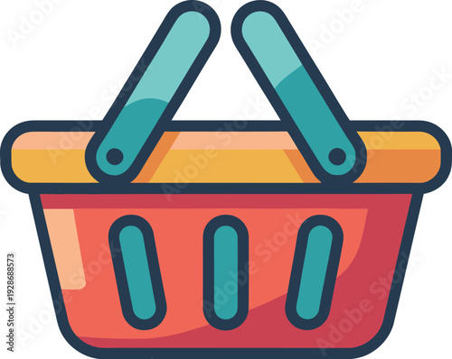 Shopping Basket Icon with Handles for Retail and E-commerce Purchases