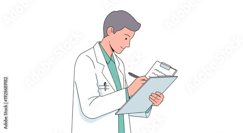A dedicated healthcare professional diligently records patient information on a clipboard, embodying essential administrative tasks in a modern medical clinic
