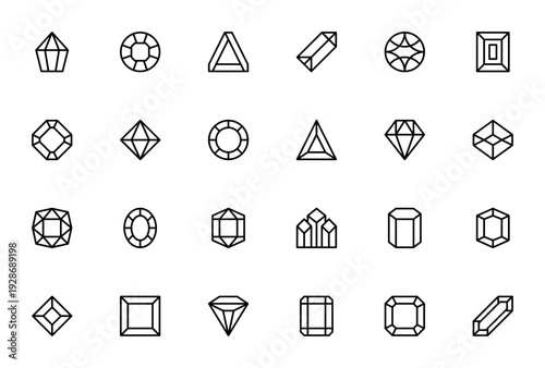 Gems icon set. Fashion vector illustrations. Featuring Alexandrite, Amethyst, Diamond, Crystal and more. Minimal line art.