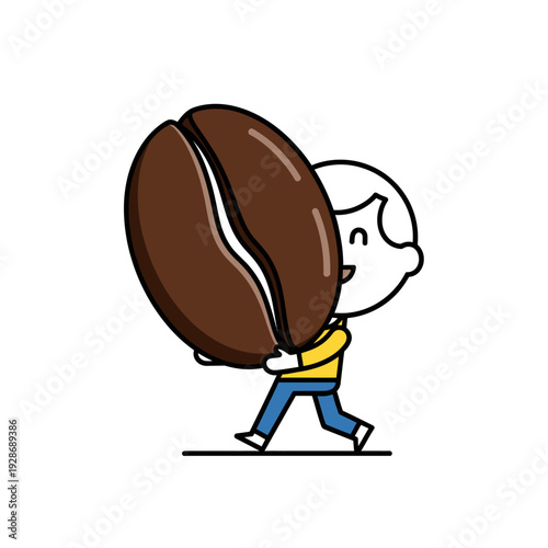 Happy Person Carrying Giant Coffee Bean