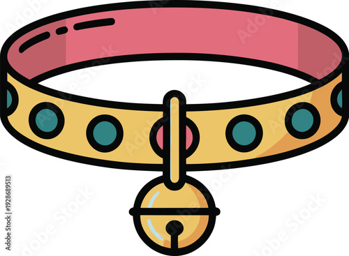 Dog Collar with Bell Charm Vector Icon Pet Accessory Canine Fashion Animal Care Pet Supplies