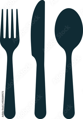 Flatware Set Silhouette: Fork Knife Spoon Vector Graphic for Culinary Themes