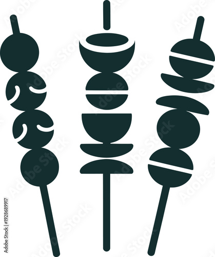 Three Skewers of Food Items in Vector Style