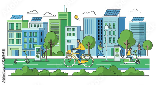 flat vector illustration Sustainable Cityscape