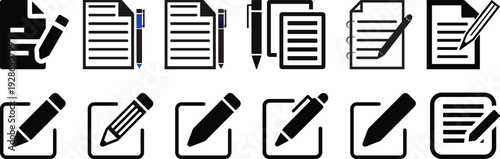 Edit icon set. Notepad edit document with pencil icon. Pencil icon, sign up icon. Business concept note edit pictogram. Vector illustration.notepad edit icon symbol set.Pencil icon. sign up icon.