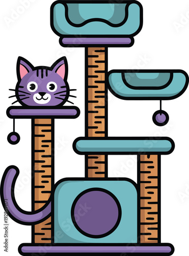 Cute Cat Tree Condo with Platforms and Scratching Posts Vector Illustration