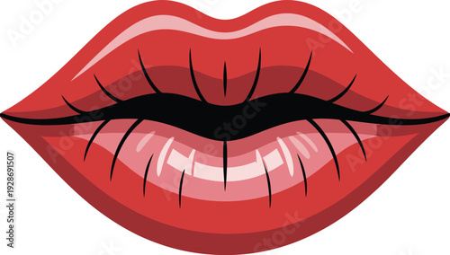 Red Lips Vector Illustration with Glossy Shine and Detailed Shape for Beauty and Fashion