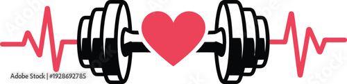 Dumbbell Heartbeat Vector Graphic: Fitness Health Symbol with EKG Line