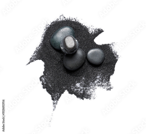 Black beach sand with pebbl...