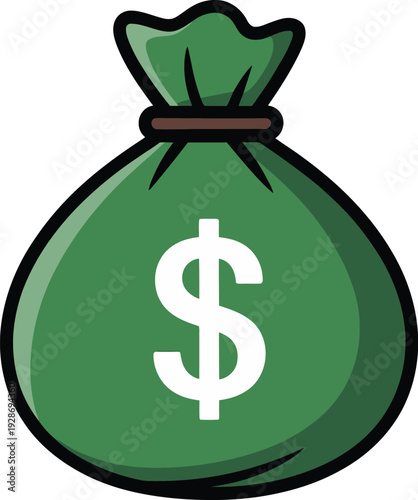 Green Money Bag with Dollar Sign Vector Icon for Finance and Wealth Concepts