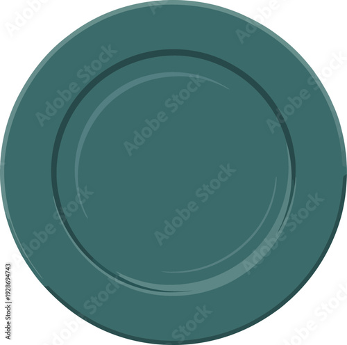 Teal Plate with Rim Vector Illustration Simple Kitchenware Dishware Flat Design Object
