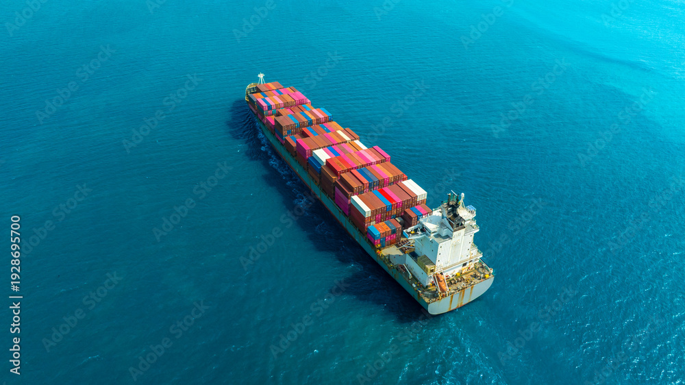 Fototapeta premium Aerial view of the freight shipping transport system cargo ship container. international transportation Export-import business, logistics, transportation industry concepts 