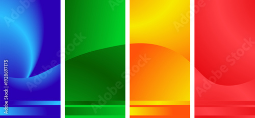 Set of four colorful abstract vertical backgrounds with smooth wave shapes and vibrant gradients