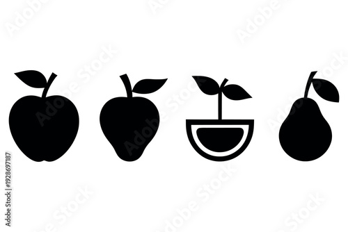 Healthy set of fresh pear and apple fruit icons featuring green leaves in a ripe organic food illustration designed as a delicious juicy nature symbol for a natural diet vector art