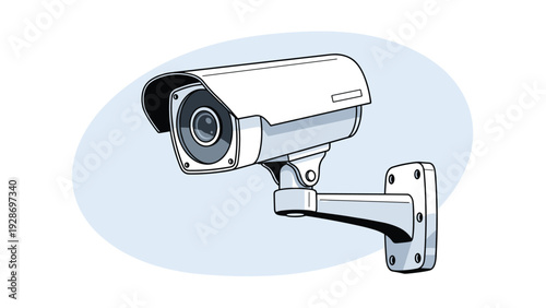 Modern security surveillance camera mounted on a wall for 24-hour monitoring and protection of private property and public spaces.