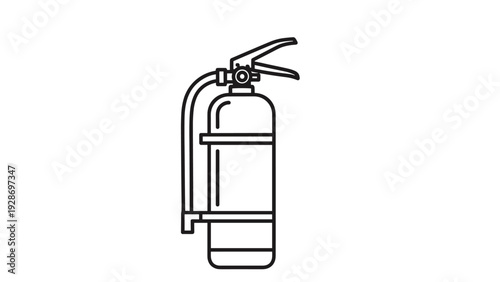 Minimalist line art illustration of a portable fire extinguisher on a white background for safety and emergency equipment design.