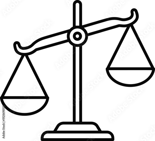 Balance scale vector illustration, justice symbol design, law and equality concept, black outline of scales icon for legal and fair judgment