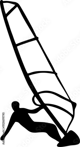 Windsurfing Water Sport Silhouette Action Vector Illustration