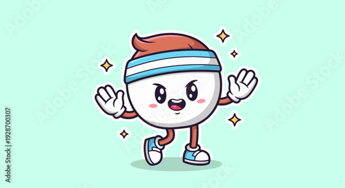Cheerful Mascot Cartoon Character Jumping with Headband.