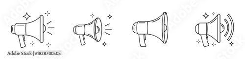 Enhance digital communication and user interface experiences with these dynamic megaphone line icons, perfect for conveying announcements, marketing messages, or important alerts across