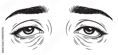 Expressive human eyes with prominent wrinkles and textured eyebrows conveying fatigue or stress, suitable for health and wellness related graphic resources or conceptual visuals depicting