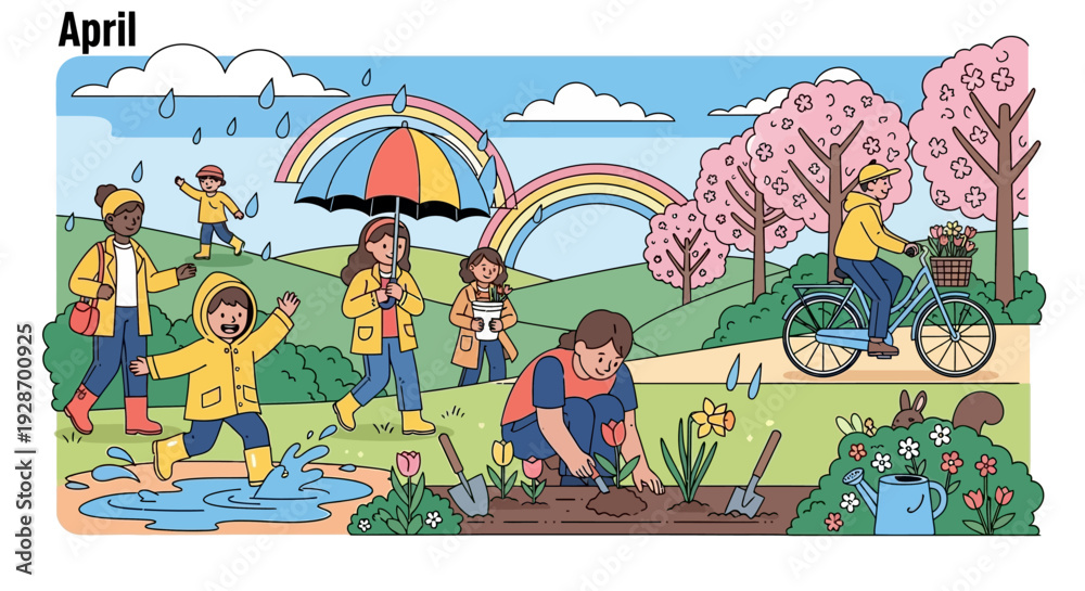 Obraz premium Children Playing Outside on a Rainy Day.