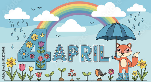 Cartoon Fox Holding Umbrella on April Fourth.