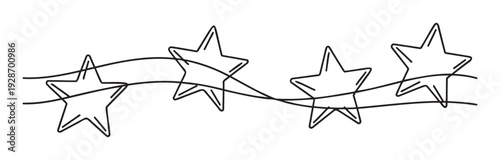 Minimalist black outline stars connected by a continuous wavy line forming a decorative garland, ideal for festive celebrations, event invitations, or educational materials