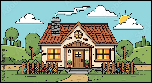 Cozy Cartoon House with Garden Fence 1.