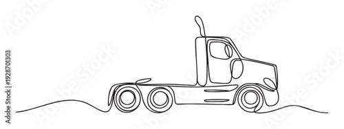 Modern truck tractor in a continuous line drawing style symbolizing logistics and transportation, ideal for business presentations or industryrelated marketing materials.