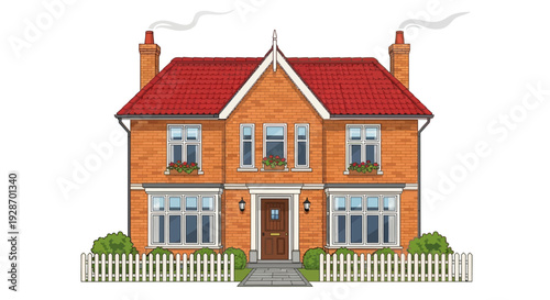 Orange Brick House with Red Roof.