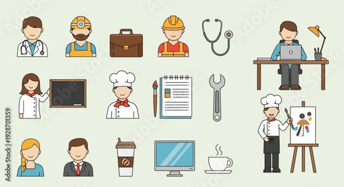 Professionals in Various Occupations and Tools.