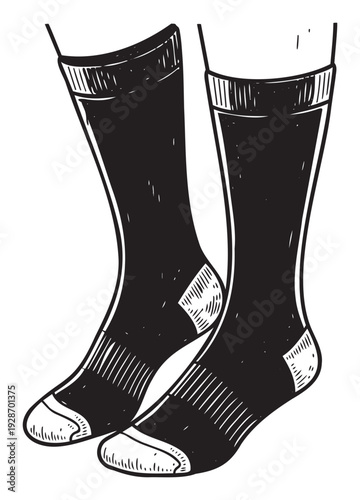 Comfortable black and white socks worn on legs, suitable for use in clothing retail promotions, footwear apparel catalogs, or casual wear marketing campaigns.