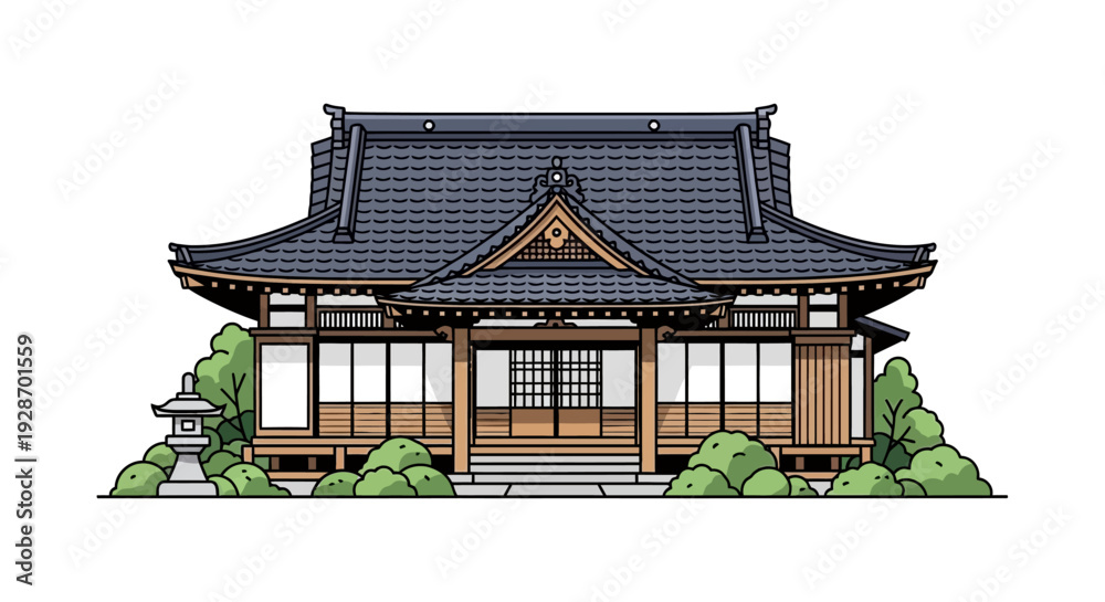 Fototapeta premium Traditional Japanese House with Tiled Roof.