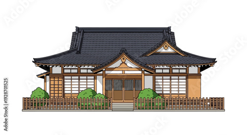 Traditional Japanese House with Garden Fence.