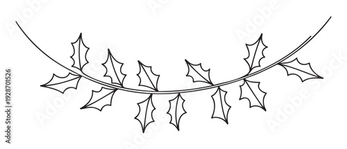 Stylized black outline of a curving holly stem adorned with traditional pointed leaves offers a versatile Christmas border for holiday celebrations, craft projects, and event invites.