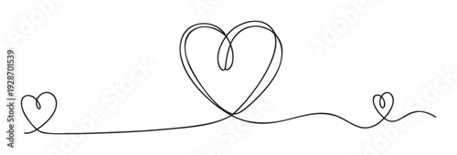 Continuous line drawing portraying three interconnected hearts symbolizing eternal love and deep connection, ideal for romantic event invitations or heartfelt greeting designs.