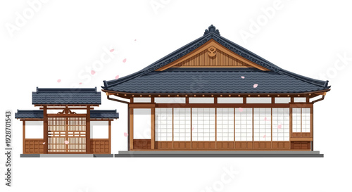 Traditional Japanese House with Sliding Doors.