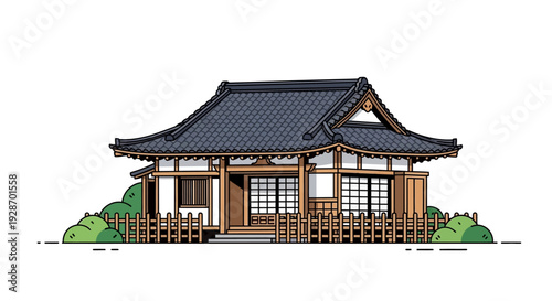 Traditional Japanese Style House Illustration.