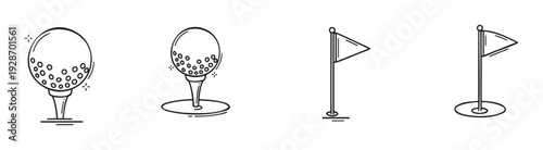 Essential golf sport equipment outline icons ideal for digital interface design, game application development, and promotional materials related to recreational activities and championship