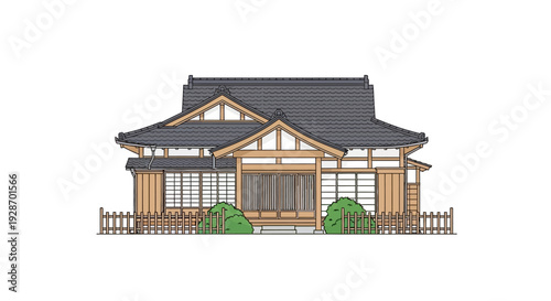 Traditional Japanese Style House Exterior Illustration.