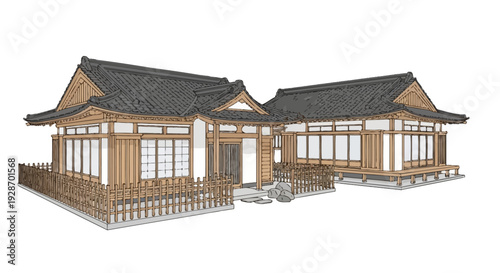 Traditional Japanese Style House Exterior Rendering.